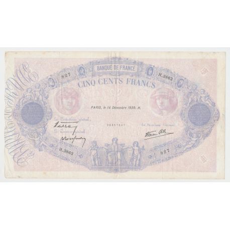 500 Francs Bleu et Rose - 14.12.1939 - H.3863 - TTB