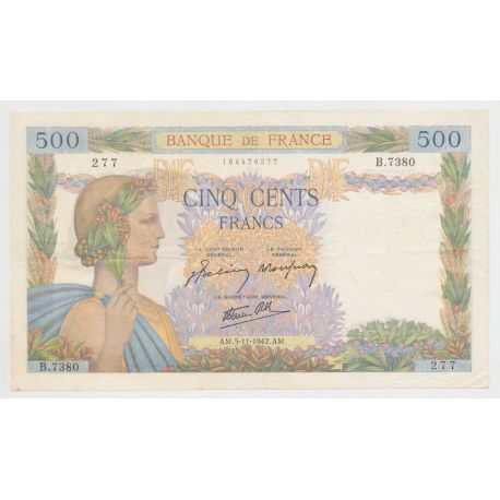 500 Francs La Paix - 5.11.1942 - B.7380 - TTB+