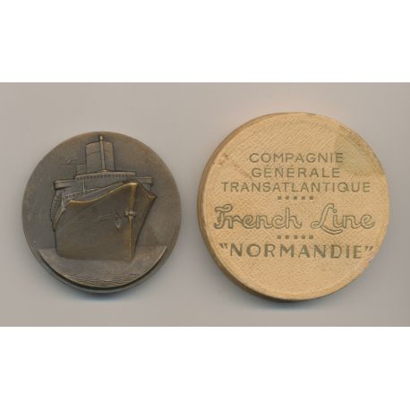Médaille - Paquebot Normandie SD 1935 avec boite - Compagnie générale transatlantique - french line - 51mm