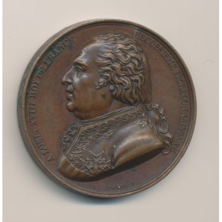 Médaille Maçonnique - Hommage à Decazes - Grand commandeur suprême du conseil de france - 1818 Paris - bronze - TTB+