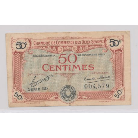 Dept79 - 50 Centimes 1920 - Deux Sèvres - série 20 - TB+