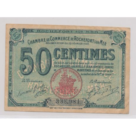 Dept17 - 50 Centimes 1920 - Rochefort sur mer - TTB