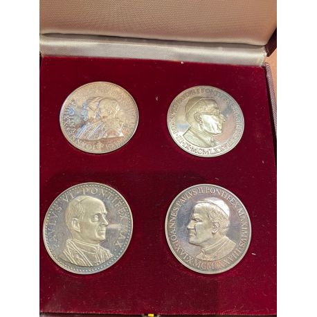 Coffret 4 Médailles - De Jean XXIII à Jean Paul II - argent - 1978 - SPL+