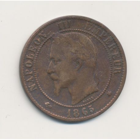 10 Centimes - 1865 A Paris - Napoléon III Tête laurée - bronze - TB