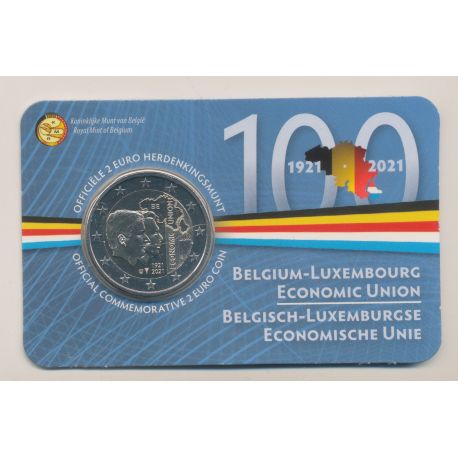 Coincard N°2 - 2 Euro Belgique 2021 - 100 ans d'union économique avec le Luxembourg