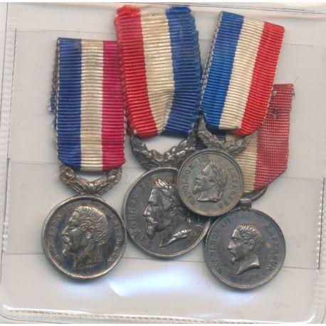 Second Empire - Lot 4 médailles Dévouement - Napoléon III - dont 3 médailles attribuées - taille réduction