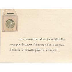 5 Centimes Marianne - 1966 Essai - et lettre Monnaie de Paris