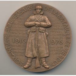 Médaille - 60e anniversaire de la bataille de Verdun - 1916-1976 - R.Delamarre - bronze 72mm - SUP