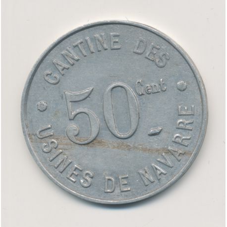 Evreux - 50 Centimes Cantines des Usines de navarre - uniaxe alu rond - TTB+