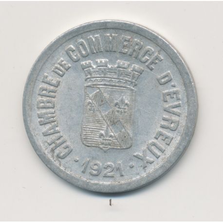 Evreux - 25 Centimes 1921 - chambre de commerce - alu rond 27mm - TTB+