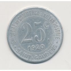 25 Centimes 1920 - St Gaudens - syndicat du commerce - alu rond 30mm - TTB+