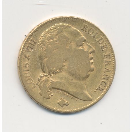 Louis XVIII - 20 Francs Or - 1818 W Lille - Buste nu - TB