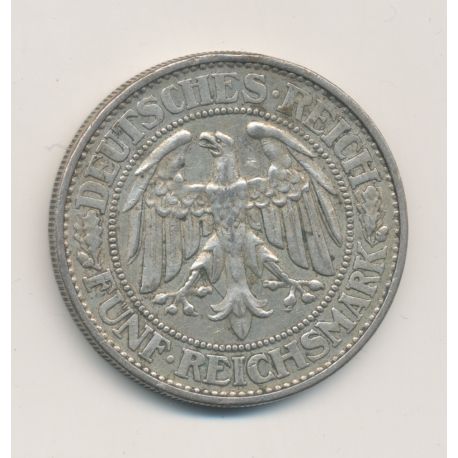 Allemagne - 5 Reichsmark 1929 G Karlsruhe - argent - TTB