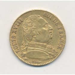 Louis XVIII - 20 Francs Or - 1814 A Paris - Buste habillé - TB+