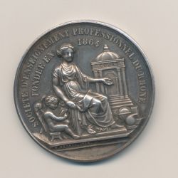 Médaille - Société enseignement professionnel Rhône - calcul 1er prix 1893 - P.Metral - argent 37g - SUP