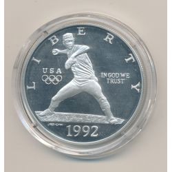 Etats-Unis - 1 Dollar 1992 S - Baseball USA JO - argent - FDC