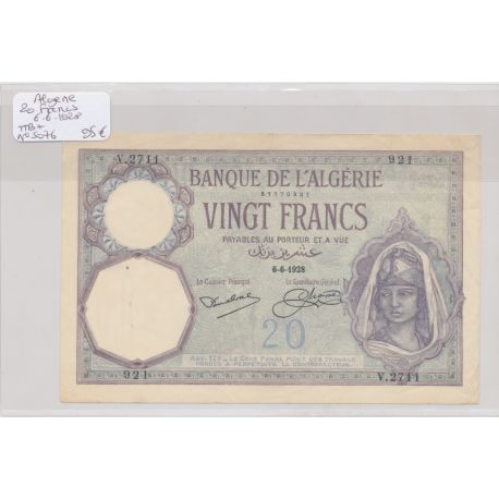 Algérie - 20 Francs - 6.06.1928 - TTB+