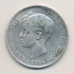 Espagne - 5 Pesetas 1896 - Alfonso XIII - argent - TB