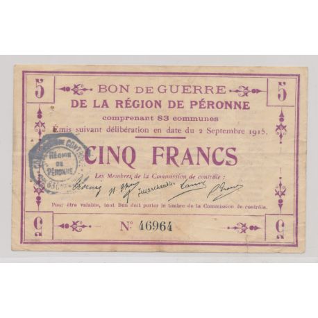 Dept80 - 5 Francs 1915 - Péronne - TTB