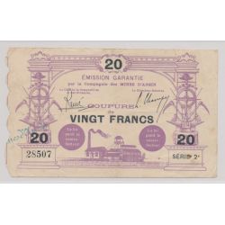 Dept 59 - 20 Francs 1914 - Mines d'anzin - TB+