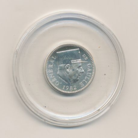Médaille - Charles De Gaulle - portrait à droite - argent - 1982 - 21mm - avec certificat
