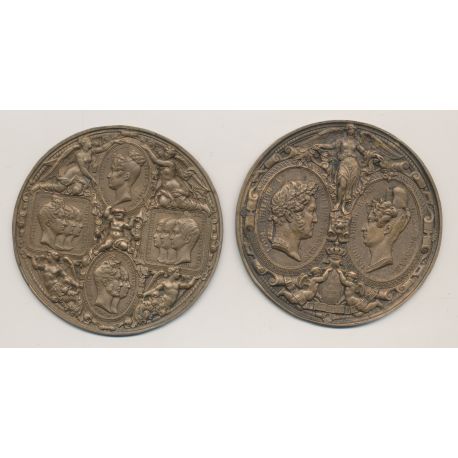 Lot de 2 clichés - Louis Philippe I et Marie Amélie - visite de la monnaie - avers et revers
