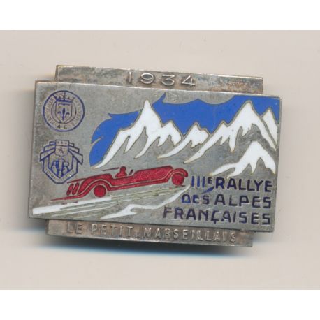 Insigne - IIIe Rallye automobile Alpes Françaises - 1934 - le petit marseillais - drago 