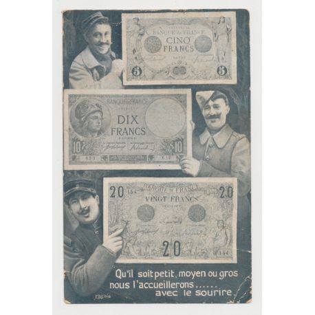Carte postale - Soldats avec les billets de la banque de France