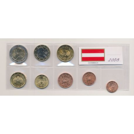 Autriche - Série 8 Monnaies - 1 Cent à 2 euro - 2008 - UNC