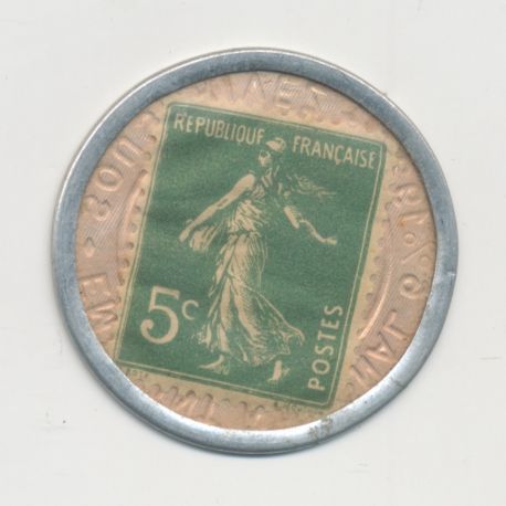 Timbre-monnaie - Crédit Lyonnais - 5 centimes bleu sur fond beige
