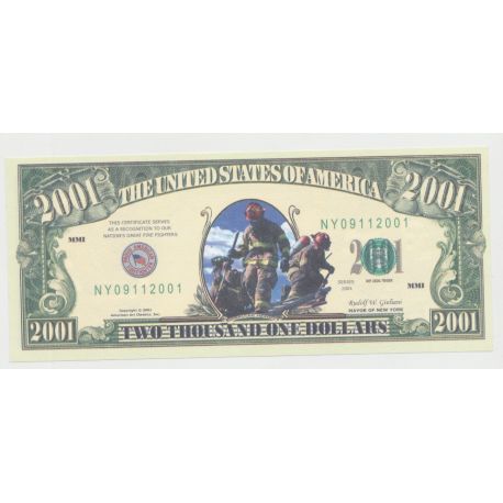 Billet Fantaisie - Mémorial twin towers - 2001 dollars