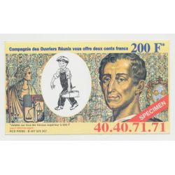 Billet publicitaire - 200 Francs Montesquieu - ouvriers reunis