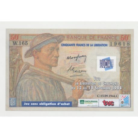 Billet publicitaire - 50 Francs de la libération - sur la base 10F Mineur