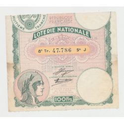 Billet Loterie nationale - huitieme tranche - 100 Francs