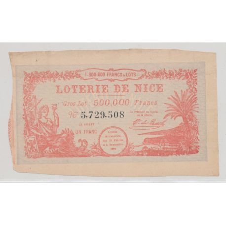 Billet Loterie de Nice - 1884