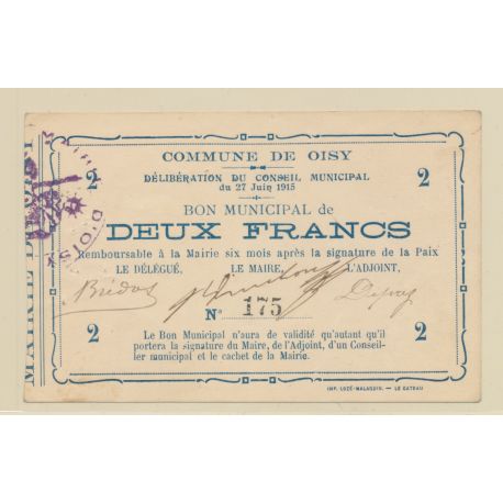 Dept59 - 2 Francs Oisy - 1915 - TTB+