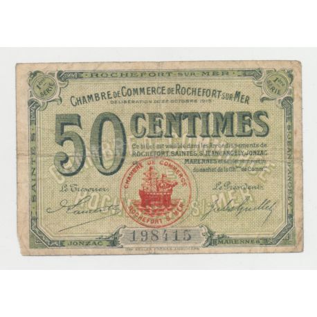 Dept17 - 50 Centimes Rochefort sur mer - 1920 - 1ere série - TB+