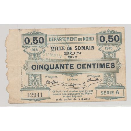 Dept59 - 50 Centimes Somain - 1915 - TB+/TTB