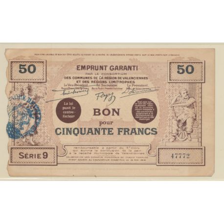 Dept59 - 50 Francs valenciennes 1916 - TTB+/SUP