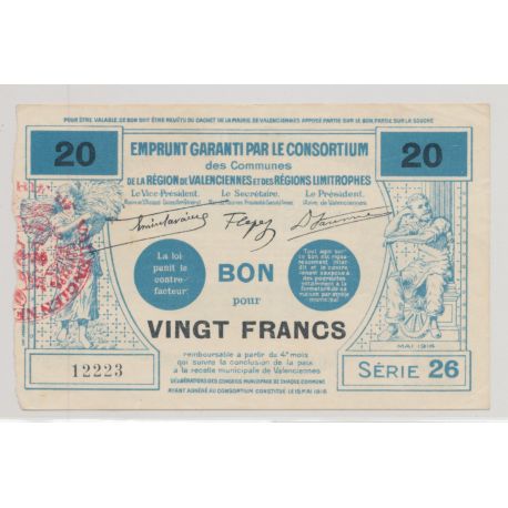 Dept59 - 20 Francs valenciennes 1916 - SUP