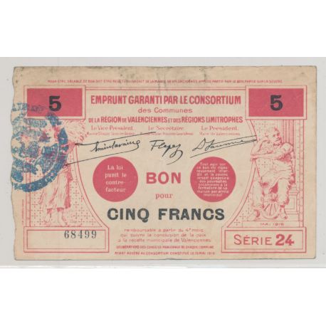 Dept59 - 5 Francs valenciennes 1916 - TB+/TTB