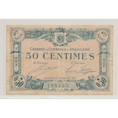 Dept 16 - 50 Centimes Angoulême - 1915 - 4e série - TB+