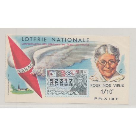 Billet Loterie nationale - 1/10 3Francs - Pour nos vieux 