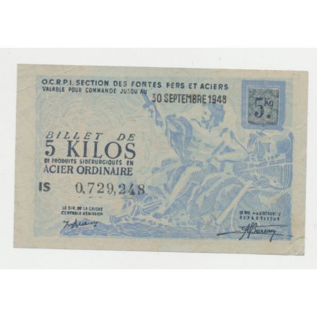 Billets 5 Kilos acier ordinaire - 1948 - TTB+