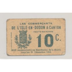 Dept31 - Billet carton 10 centimes- L'isle en dodon et canton - TB+