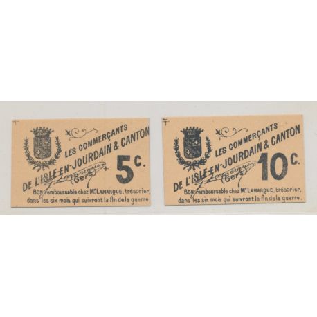 Lot 2 Billets carton - L'isle en jourdain et canton - 5 et 10 centimes - SUP