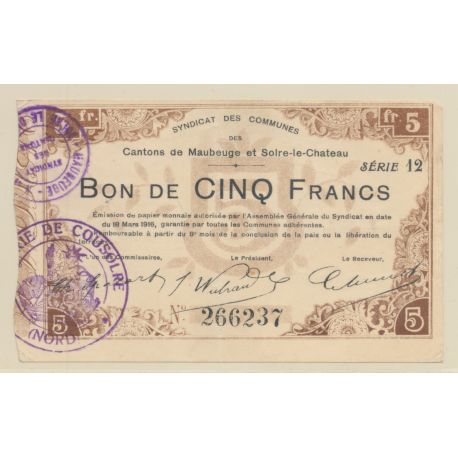 Dept59 - 5 Francs Maubeuge - 1916 - TTB+