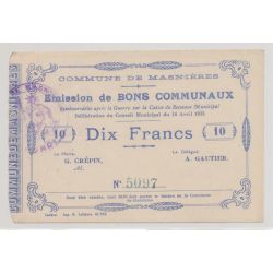 Dept59 - 10 Francs Masnières - 1915 - TTB