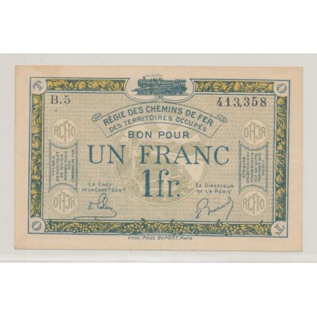 1 Franc - Régie des chemins de fer des territoires occupés - TTB+