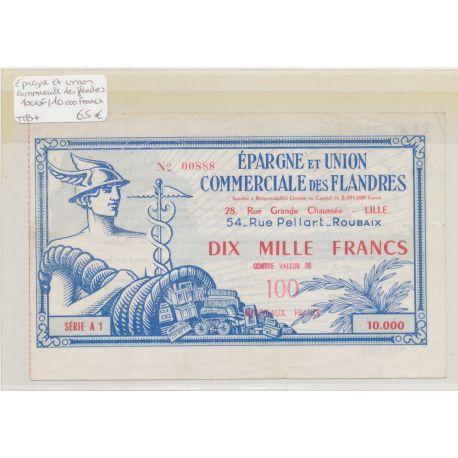 10000 Francs surchargé 100 Nouveau Franc - Épargne et union commerciale des Flandres - TTB+